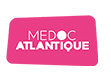 Logo Médoc Atlantique : Image de marque de la destination. Logo moderne rose et blanc pour la destination Médoc Atlantique. Le texte "MEDOC ATLANTIQUE" est en capitales blanches.